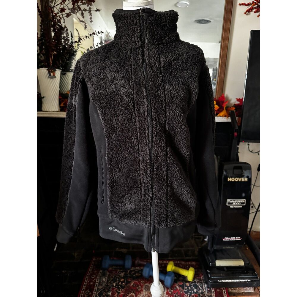 Columbia Womens M Black Sherpa Fleece Full Zip Jacket Outdoor